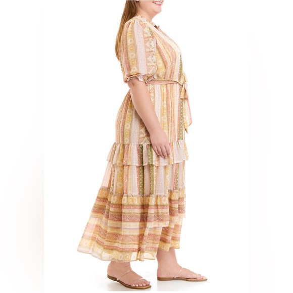 Wonderly Plus Size Elbow Sleeve Tiered Yarn Dyed Dress size 2x muted multicolor - Picture 2 of 9